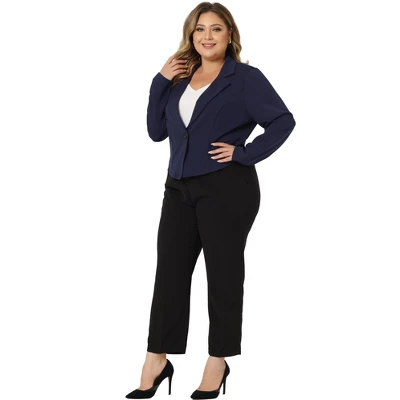 Agnes Orinda Women's Plus Size V Neck Button Notch Panel Formal Office Cropped Blazers - Image 2