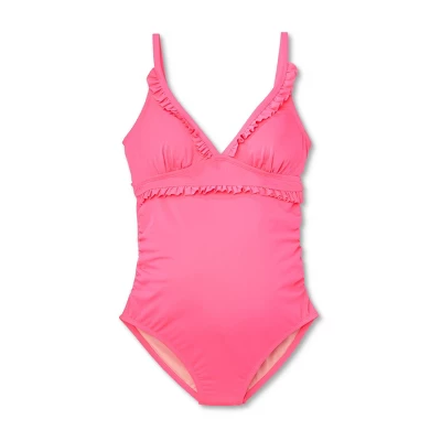 Ruffle Neck One Piece Maternity Swimsuit - Isabel Maternity By Ingrid & Isabel™ Pink - Image 2