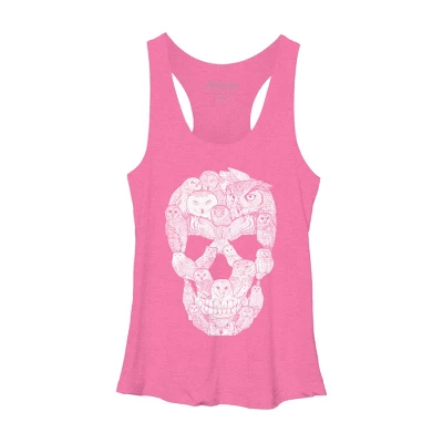 Women's Design By Humans Sketchy Owl Skull By Dinny Racerback Tank Top - Image 3