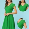 Allegra K Women's Vintage V Neck Cap Sleeve Elegant Chiffon A-Line Dresses
