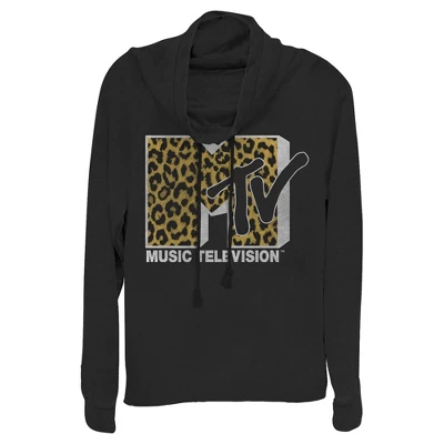 Junior's MTV Cheetah Print Logo Cowl Neck Sweatshirt - Image 3