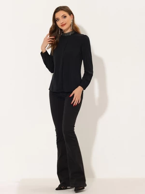 Allegra K Women's Work Pleated Front Long Sleeve Mock Neck Blouse - Image 4