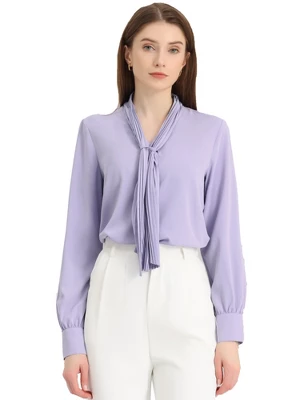 Allegra K Women's Long Sleeve Pleated Tie Neck Office Blouses - Image 14