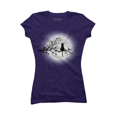 Junior's Design By Humans The Cat And The Moon By Maryedenoa T-Shirt - Image 8