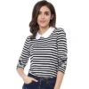 Allegra K Women's Christmas Contrast Collar Long Sleeves Peter Pan Collar Striped Blouse Top