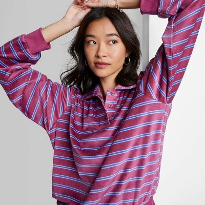 Women's Ascot + Hart Collared Striped Long Sleeve Graphic T-Shirt - Image 5