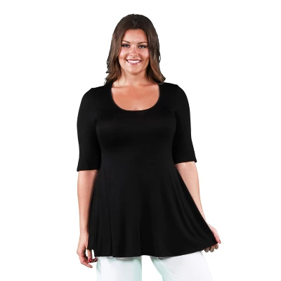 24seven Comfort Apparel Womens Plus Size Elbow Swing Tunic Top - Image 5