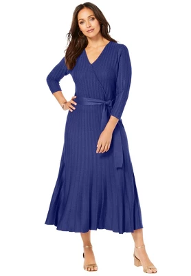 Jessica London Women’s Plus Size Pullover Wrap Sweater Dress