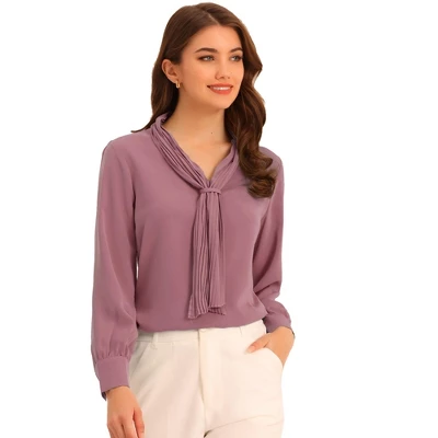 Allegra K Women's Long Sleeve Pleated Tie Neck Office Blouses - Image 16