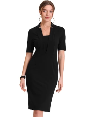 Allegra K Women's Sheath Dress V Neck Short Sleeve Work Office Body-con Midi Dresses - Image 6