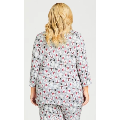 Women's Plus Size Snowman Hacci V Neck Sleep Top - Gray | AVENUE - Image 2