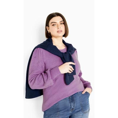 Women's Plus Size Nicky Pom Pom Sweater - Wisteria | AVENUE - Image 3