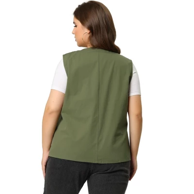 Agnes Orinda Women's Plus Size Anorak Jacket Zip Up Lightweight Sleeveless Utility Vest - Image 4