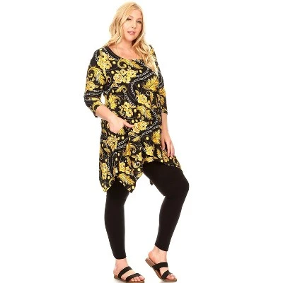 Women's Plus Size 3/4 Sleeve Printed Alegra Tunic With Pockets - White Mark - Image 8