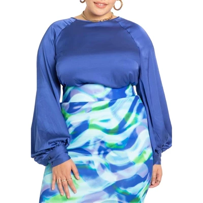 ELOQUII Women’s Plus Size Poet Sleeve Blouse With Tie Back - Image 2