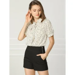 Allegra K Women's Retro Dots Print Bow Tie Peter Pan Collar Chiffon Blouse
