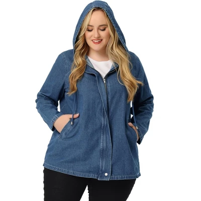 Agnes Orinda Women's Plus Size Layered Drawstring Hood Utility With Pockets Jean Jackets - Image 6