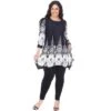 Women's Plus Size 3/4 Sleeve Printed Dulce Tunic Top - White Mark