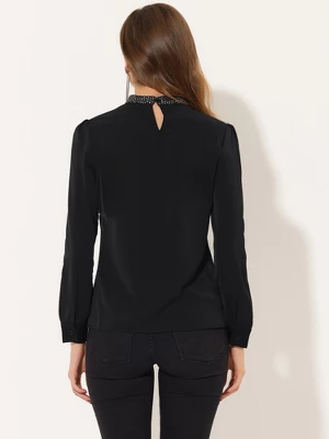 Allegra K Women's Work Pleated Front Long Sleeve Mock Neck Blouse - Image 2