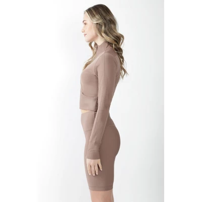 90 Degree By Reflex Interlink Ribbed Half Zip Long Sleeve Crop Top - Image 2