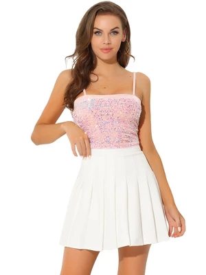 Allegra K Women's Velvet Spaghetti Strap Club Party Crop Sequined Cami Top - Image 9