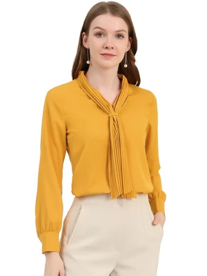 Allegra K Women's Long Sleeve Pleated Tie Neck Office Blouses - Image 13