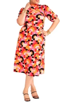 ELOQUII Women’s Plus Size Short Sleeve A-Line Dress