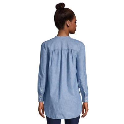 Lands' End Women's Cotton A-Line Long Sleeve Tunic Top