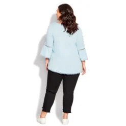 Women's Plus Size Crochet Split Sleeve Top - Chambray Blue | EVANS