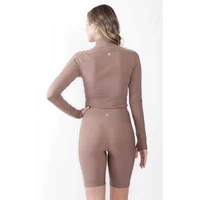 90 Degree By Reflex Interlink Ribbed Half Zip Long Sleeve Crop Top