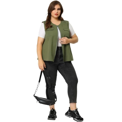 Agnes Orinda Women's Plus Size Anorak Jacket Zip Up Lightweight Sleeveless Utility Vest - Image 2