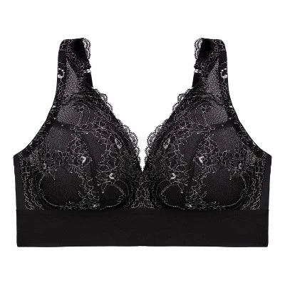 Glamorise Womens Bramour Lexington Lace Plunge Bralette Wirefree Bra 7013 Black - Image 3