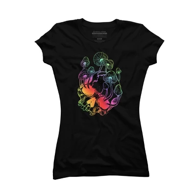 Junior's Design By Humans Overgrown Skull. Mushrooms. Death - Life By MelazergDesign T-Shirt - Image 3