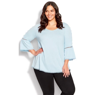 Women's Plus Size Crochet Split Sleeve Top - Chambray Blue | EVANS - Image 4