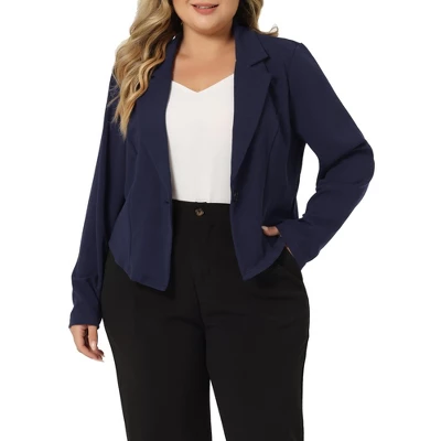 Agnes Orinda Women's Plus Size V Neck Button Notch Panel Formal Office Cropped Blazers - Image 5