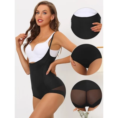 Allegra K Women's Mesh Tummy Control Slimming Sculpting Adjustable Straps Open Bust Full Leotard - Image 2