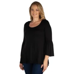 24seven Comfort Apparel Womens Plus Size Long Bell Sleeve Flared Tunic Top