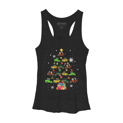 Women's Design By Humans Christmas Tractor Tree Gift Farmer Shirts Funny Tractor Xmas By VitMon Racerback Tank Top - Image 3