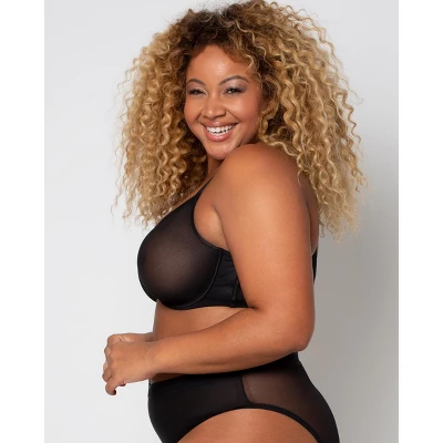 Curvy Couture Womens Sheer Mesh Full Coverage Unlined Underwire Bra - Image 4