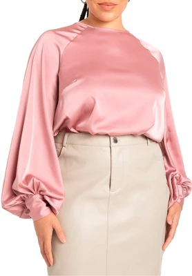 ELOQUII Women’s Plus Size Poet Sleeve Blouse With Tie Back - Image 5