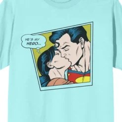 Superman He's My Hero Comic Panel Crew Neck Short Sleeve Celadon Women's T-shirt