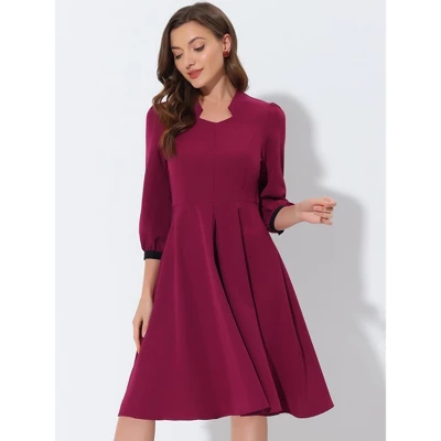 Allegra K Women's A Line Sweetheart Neck 3/4 Sleeve Belt Vintage Cocktail Dresses