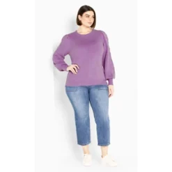 Women's Plus Size Nicky Pom Pom Sweater - Wisteria | AVENUE
