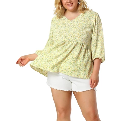 Agnes Orinda Women's Plus Size Babydoll 3/4 Sleeve Floral Flowy Blouse - Image 8