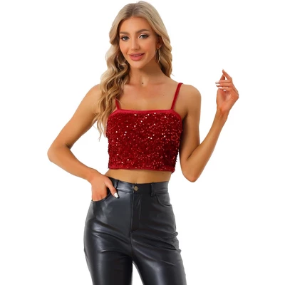 Allegra K Women's Velvet Spaghetti Strap Club Party Crop Sequined Cami Top - Image 13