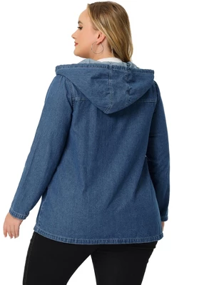 Agnes Orinda Women's Plus Size Layered Drawstring Hood Utility With Pockets Jean Jackets - Image 3
