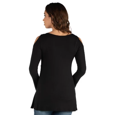 24seven Comfort Apparel Long Sleeve Maternity Criss Cross Cold Shoulder Top - Image 2