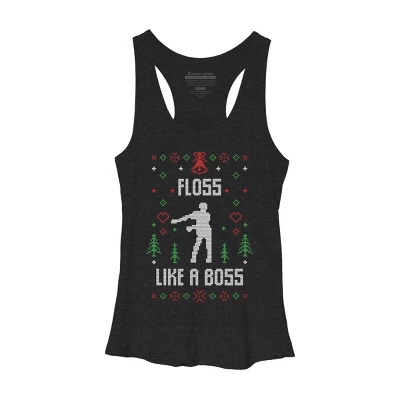 Women's Design By Humans Floss Like A Boss Ugly Christmas Sweater By Shirtpublic Racerback Tank Top - Image 3