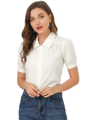 Allegra K Women's Elegant Spread Collar Puff Short Sleeve Button Front Shirt - Image 6