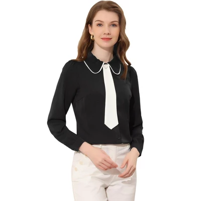 Allegra K Work Office Shirt For Women's Long Sleeve Button Up Peter Pan Collar Blouse - Image 6